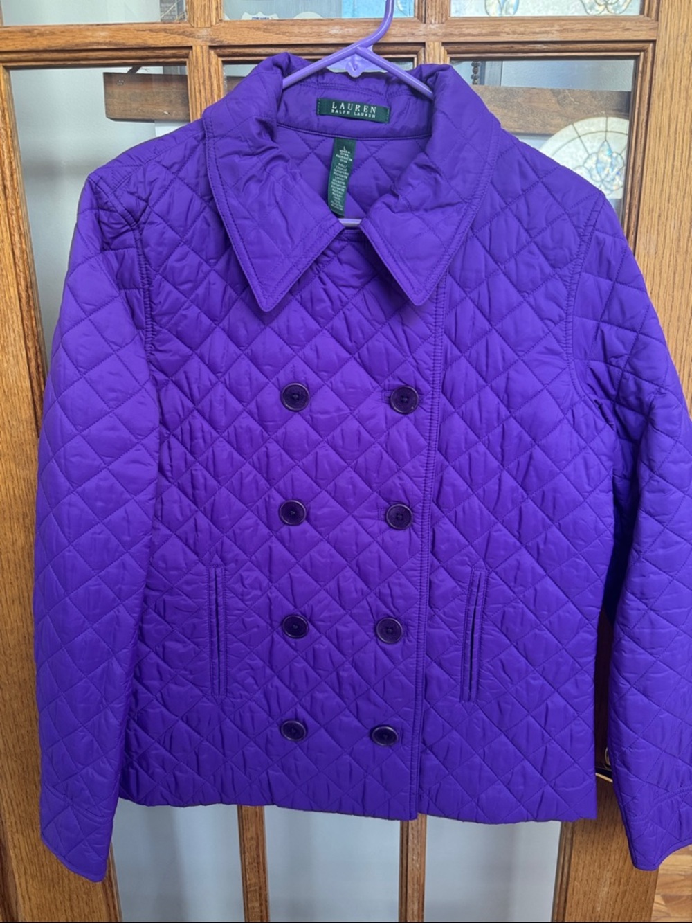 Lauren Ralph Lauren Quilted Purple Double-Breasted Lightweight Peacoat